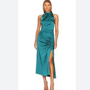 A.L.C. Inez Satin Midi Dress A-Line Sleeveless Emerald Green Size 4